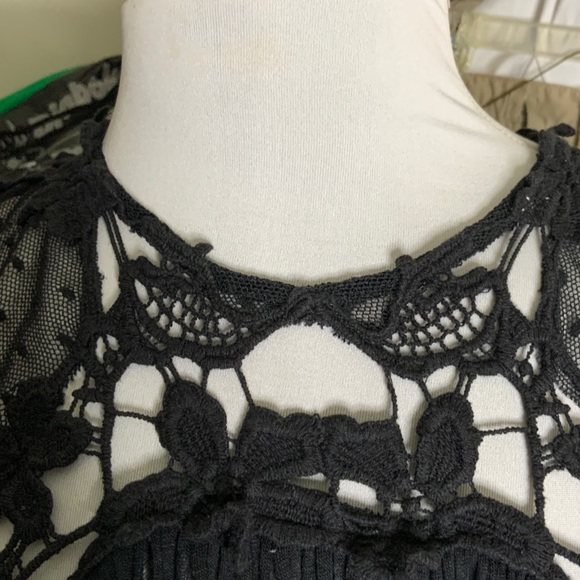 Free People L Stars Align black Swing Top- crotchet with dotted swiss sheer top - Picture 7 of 13